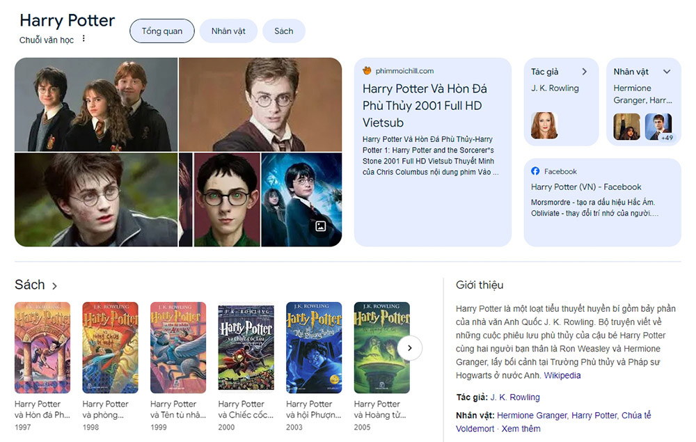 Google Knowledge Graph của Harry Potter.