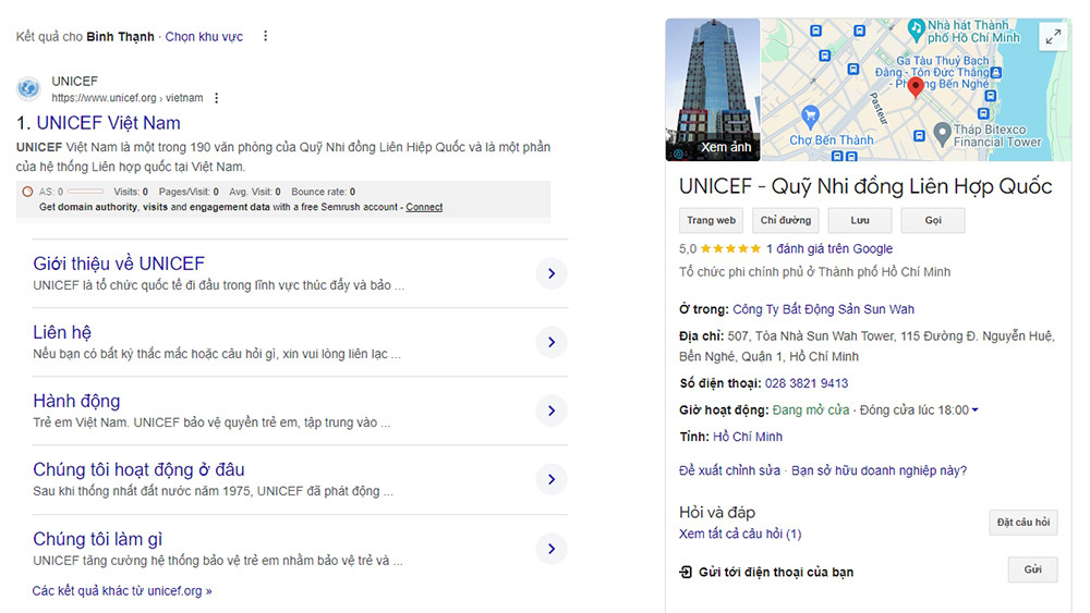 Google Knowledge Graph của UNICEF.