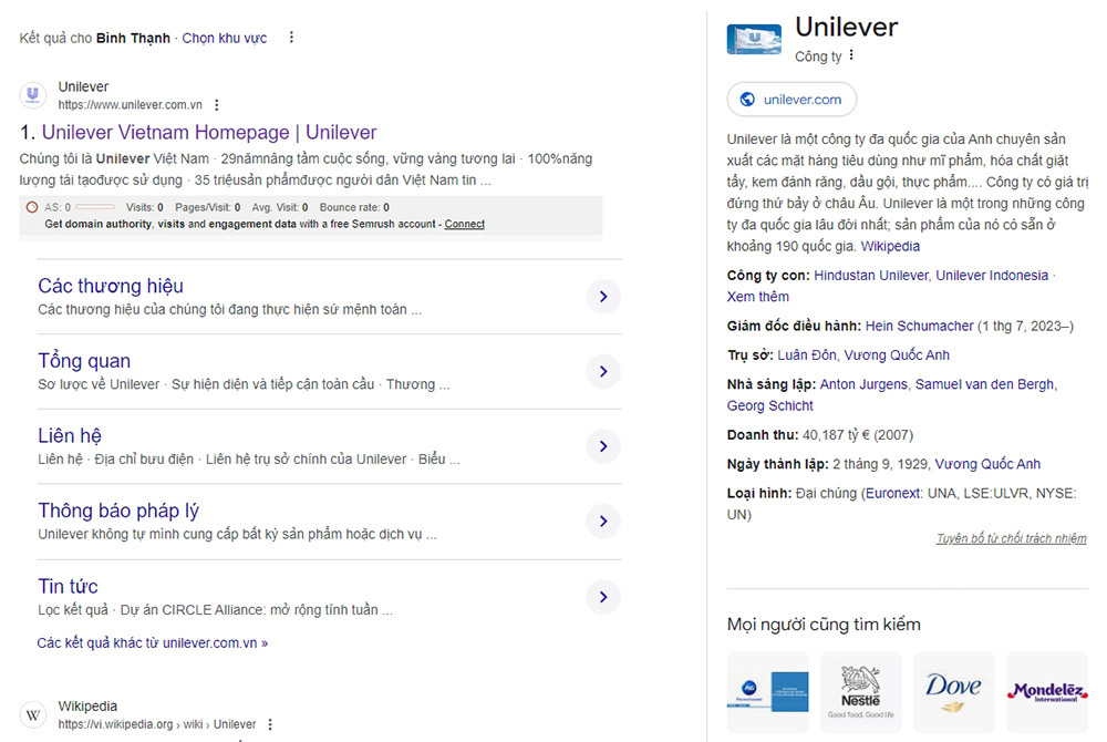 Google Knowledge Graph của Unilever.