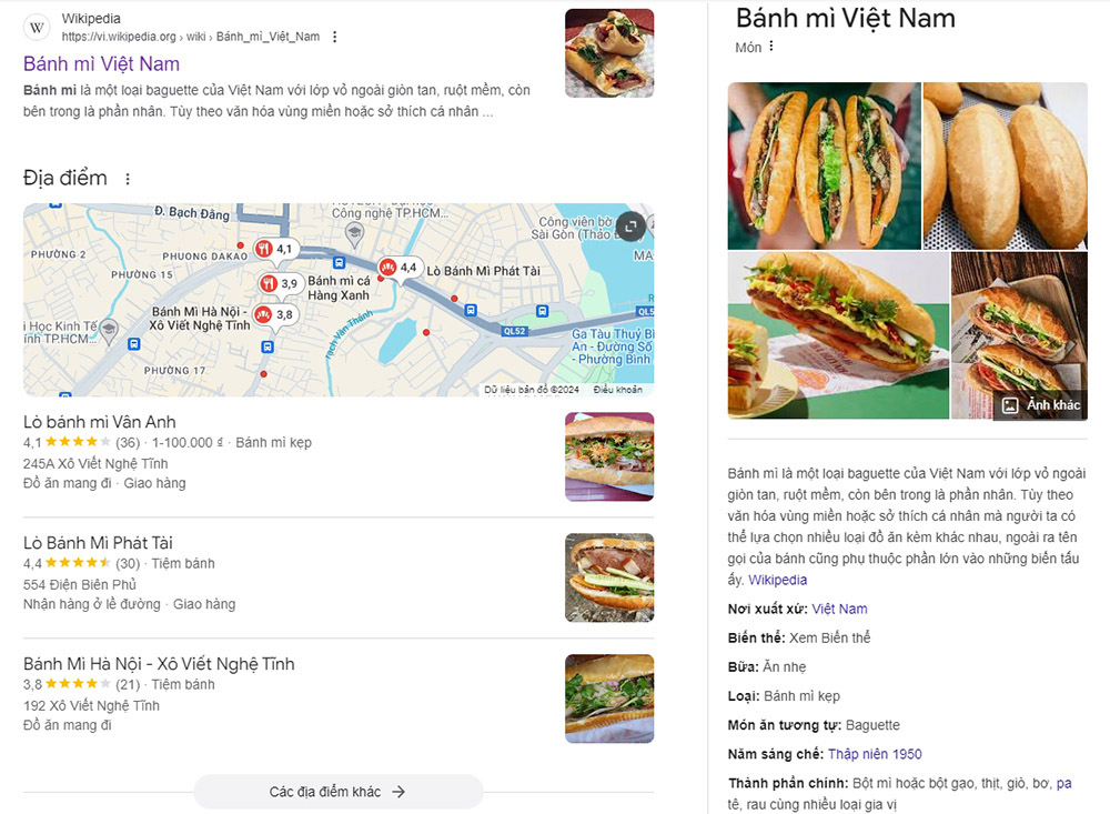 Google Knowledge Graph của bánh mì